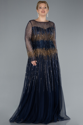 Robe De Soirée Grande Taille Longue Bleu Marine ABU4635