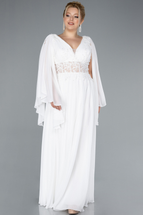 Robe de Soirée Grande Taille Longue Mousseline Blanc ABU4638