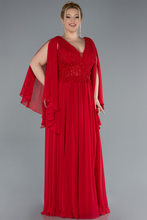 Robe de Soirée Grande Taille Longue Mousseline Rouge ABU4638