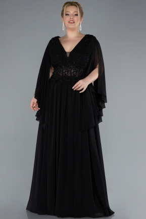 Robe de Soirée Grande Taille Longue Mousseline Noir ABU4638