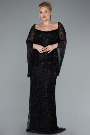 Robe De Fiançailles Grande Taille Longue Perlé Noir ABU4640