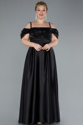 Robe De Fiançailles Grande Taille Longue Satin Noir ABU4628