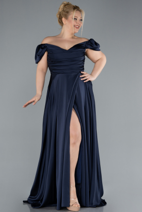 Robe de Soirée Grande Taille Longue Satin Bleu Marine ABU4576