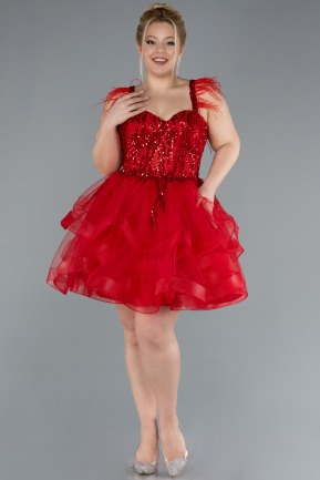 Robe De Fiançailles Grande Taille Courte Rouge ABK2087