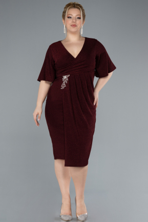 Robe De Invitation Grande Taille Midi Rouge Bordeaux ABK2224