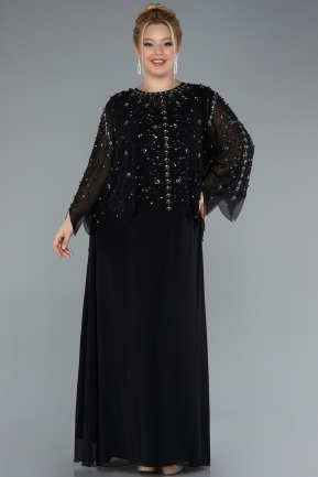 Robe Grande Taille Longue Mousseline Noir ABU4396