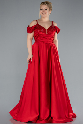 Robe De Fiançailles Grande Taille Longue Satin Rouge ABU4539