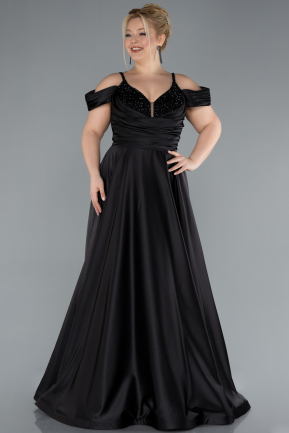 Robe De Fiançailles Grande Taille Longue Satin Noir ABU4539