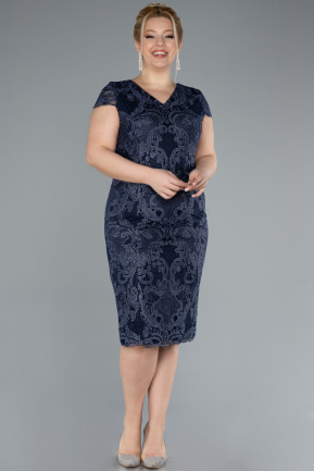 Robe De Invitation Grande Taille Midi Lacé Bleu Marine ABK2229