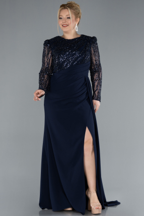 Robe de Soirée Grande Taille Longue Bleu Marine ABU4311