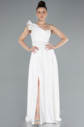 Robe de Soirée Longue Satin Blanc ABU4658