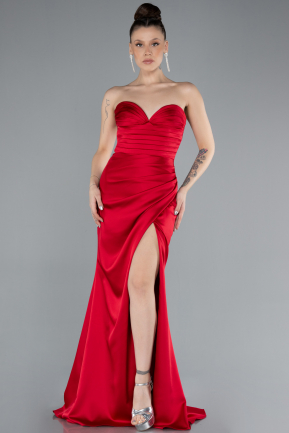 Robe de Soirée Longue Satin Rouge ABU4663