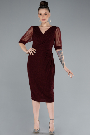 Robe De Invitation Grande Taille Courte Rouge Bordeaux ABK2247