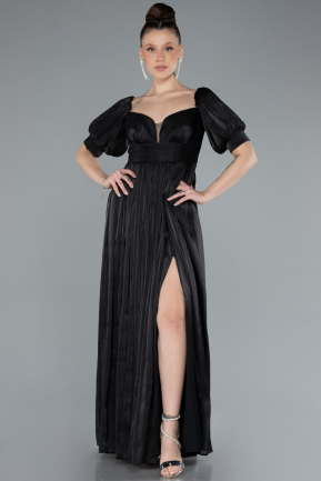 Robe de Soirée Longue Mousseline Noir ABU4657