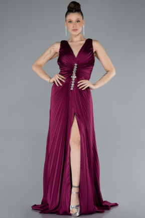 Robe de Soirée Longue Satin Prune ABU4669