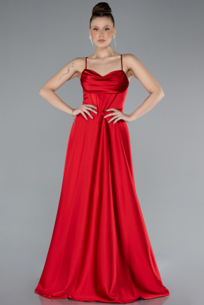 Robe de Soirée Longue Satin Rouge ABU4684