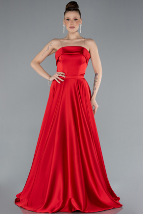 Robe de Soirée Longue Satin Rouge ABU4685