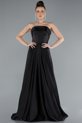 Robe de Soirée Longue Satin Noir ABU4685