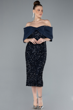 Robe De Soirée Midi Bleu Marine ABK2257