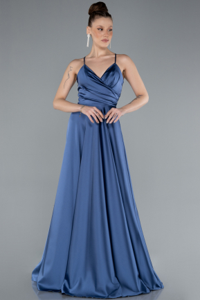 Robe de Soirée Longue Satin Indigo ABU3610