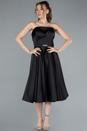 Robe de Cérémonie Midi Satin Noir ABK2269