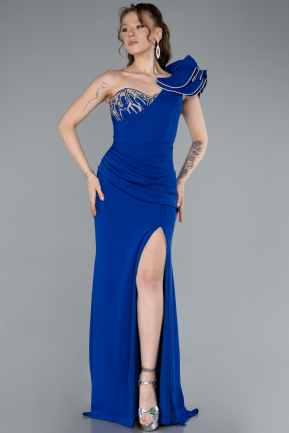 Robe de Soirée Longue Bleu Saxe ABU4692