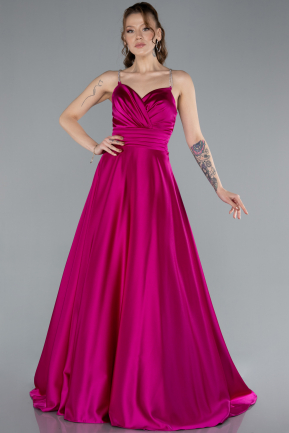 Robe de Soirée Longue Satin Fushia ABU4702