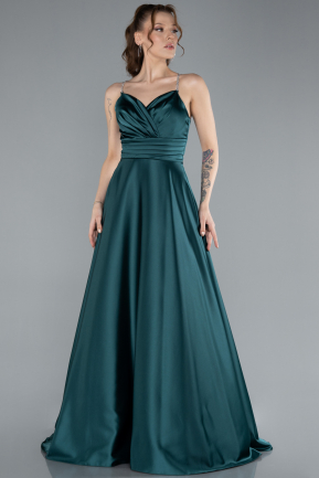 Robe de Soirée Longue Satin Émeraude ABU4702