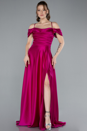 Robe de Soirée Longue Satin Fushia ABU4703