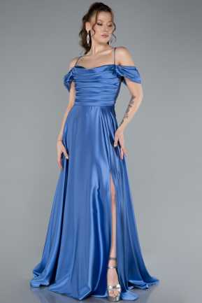 Robe de Soirée Longue Satin Indigo ABU4703