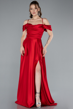 Robe de Soirée Longue Satin Rouge ABU4703