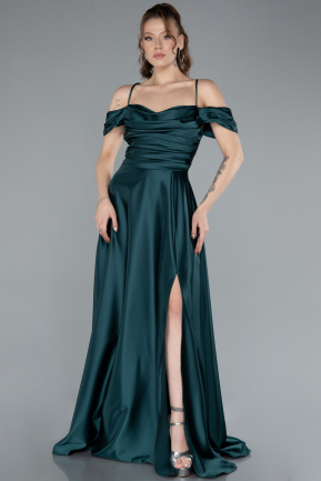 Robe de Soirée Longue Satin Émeraude ABU4703