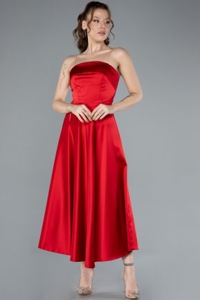 Robe de Soirée Midi Satin Rouge ABK2275