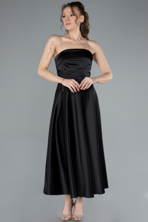 Robe de Soirée Midi Satin Noir ABK2275