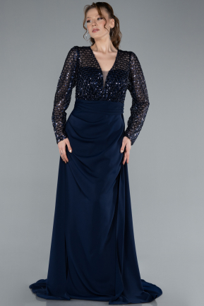 Robe de Soirée Grande Taille Longue Bleu Marine ABU4711