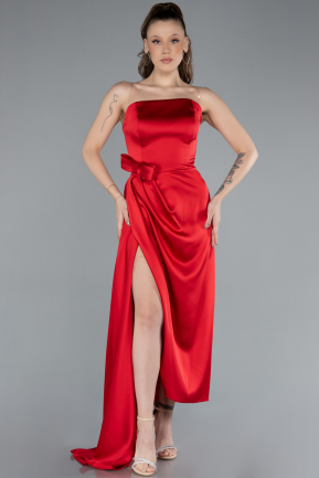 Robe de Soirée Midi Satin Rouge ABK2265