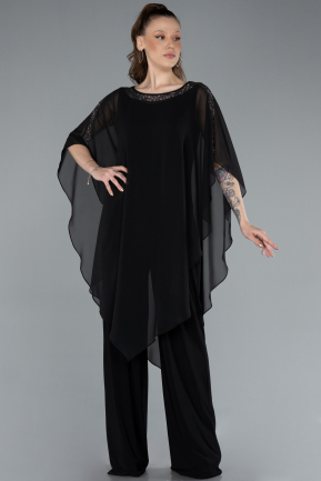 Robe De Invitation Grande Taille Mousseline Noir ABT129