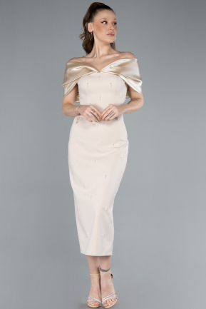 Robe de Cérémonie Midi Beige ABK2279