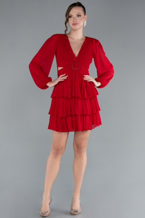 Robe de Cérémonie Courte Mousseline Rouge ABK2281