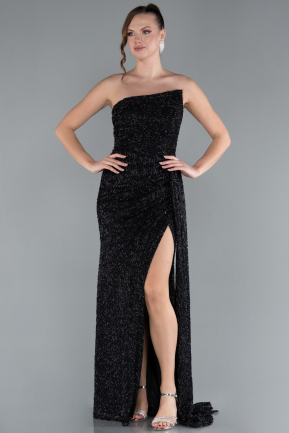 Robe de Soirée Longue Perlé Noir ABU4744