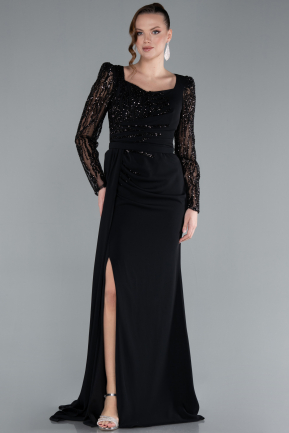 Robe de Soirée Longue Mousseline Noir ABU4732