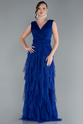 Robe de Soirée Longue Bleu Saxe ABU4723