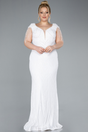 Robe De Fiançailles Grande Taille Longue Blanc ABU3730