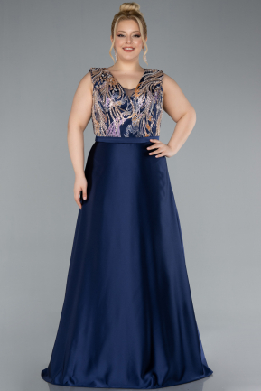 Robe De Soirée Grande Taille Longue Satin Bleu Marine ABU4667