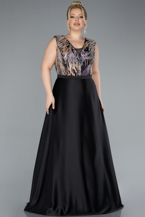 Robe De Soirée Grande Taille Longue Satin Noir ABU4667