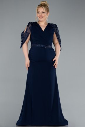 Robe Grande Taille Longue Bleu Marine ABU4668