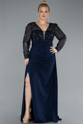 Robe de Soirée Grande Taille Longue Bleu Marine ABU4711