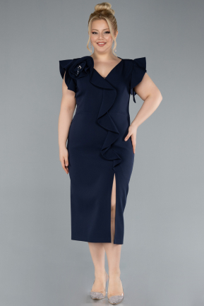 Robe De Invitation Grande Taille Midi Bleu Marine ABK2278