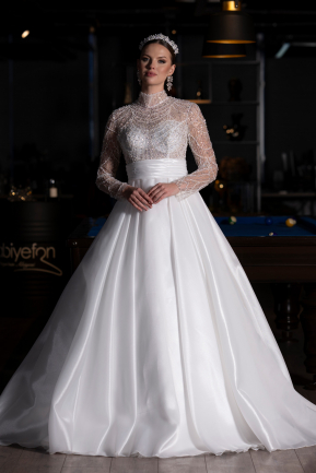 Robes de Mariage Longue Satin Blanc ABU4249