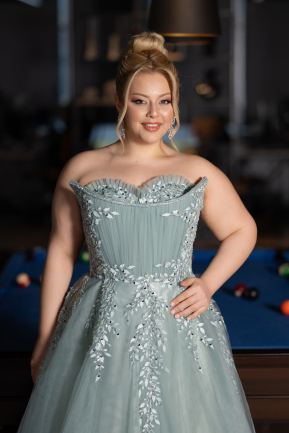 Robe De Fiançailles Grande Taille Longue Menthe ABU4453